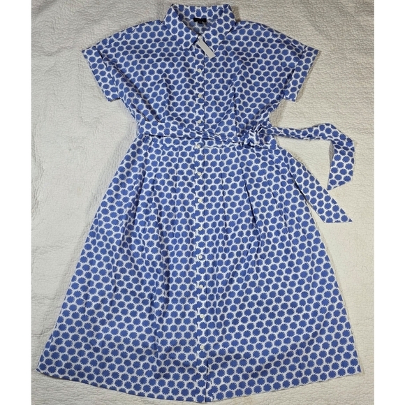 NWT Talbots Cotton Dolman Sleeve Blue Polka Dot Shirt Dress - Picture 3 of 11